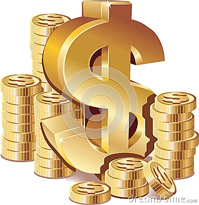 Stacks of gold coins with dollar sign Vector Illustration