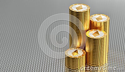 Stacks of golden Ethereum coins Editorial Stock Photo