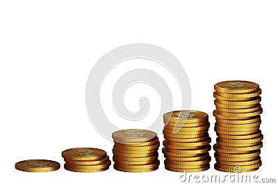 Stacks of growing gold coins - 3d rendering Stock Photo