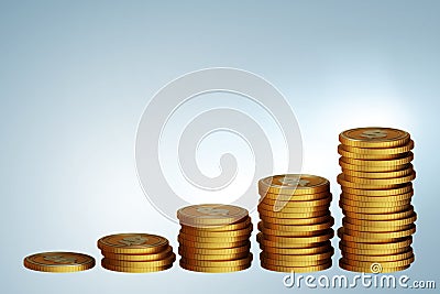 Stacks of growing gold coins - 3d rendering Stock Photo