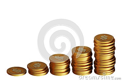 Stacks of growing gold coins - 3d rendering Stock Photo