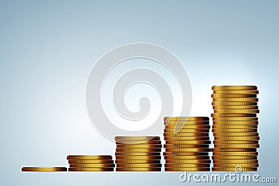 Stacks of growing gold coins - 3d rendering Stock Photo