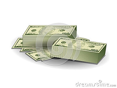 Stacks of Hundred Dollar Bills Cartoon Illustration