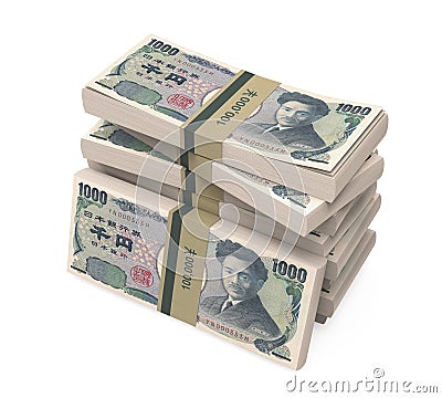 Stacks of 1000 Japanese Yen Isolated Stock Photo