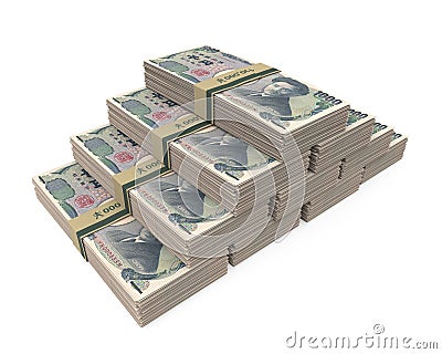 Stacks of 1000 Japanese Yen Isolated Stock Photo