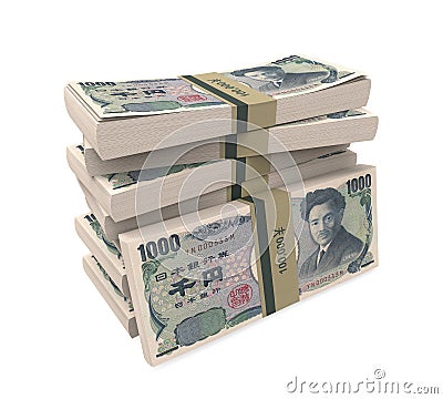 Stacks of 1000 Japanese Yen Isolated Stock Photo