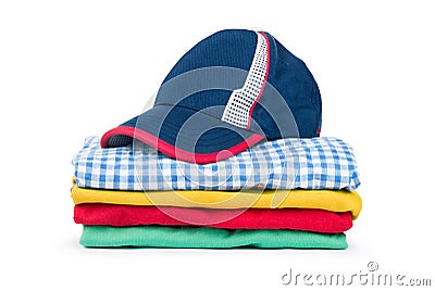 Stacks of many colored clothes Stock Photo