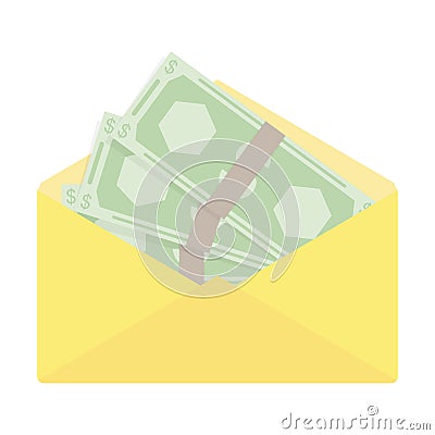 Stacks of money in envelope. Wage monthly or annual salary. Untax cash or bribe Vector Illustration