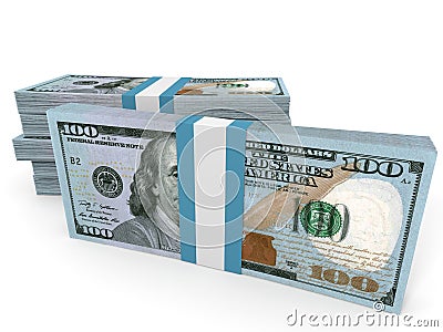 Stacks of money. New one hundred dollars. Cartoon Illustration