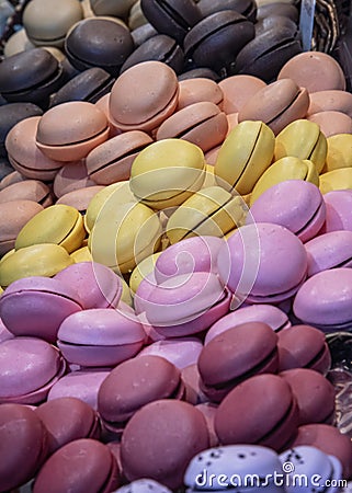 Stacks of multicoloured Macaroon biscuits Stock Photo