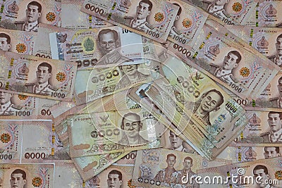 Stacks New Thailand money bank note value 1000 baht. Editorial Stock Photo