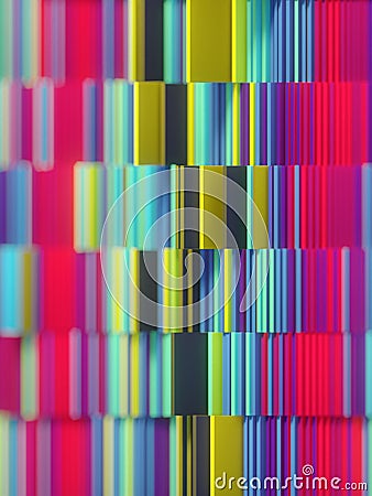 Stacks of rectangular shapes. 3d rendering digital illustration. Template design. Bright background Cartoon Illustration