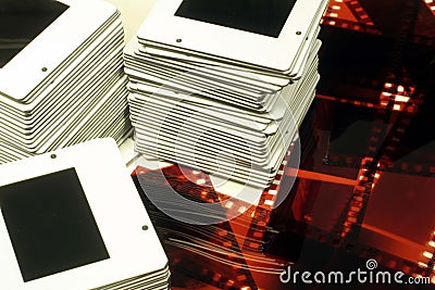 Stacks of Slides & Film Negatives Stock Photo