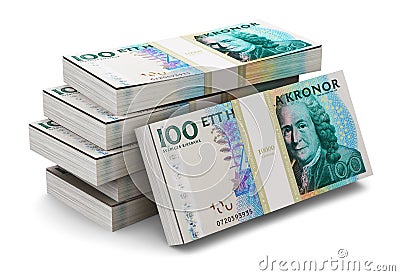 Stacks of 100 Swedish krones Stock Photo