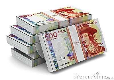 Stacks of 500 Swedish krones Stock Photo