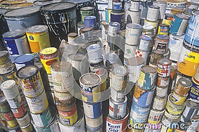 Stacks of toxic paint cans Editorial Stock Photo
