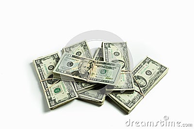 Stacks of bundled twenty dollar bills Stock Photo