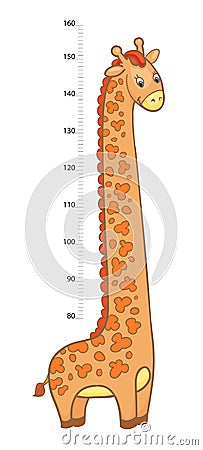 Stadiometer Cheerful children giraffe meter wall from metre centimeter Vector Illustration