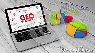 Stadistics charts and graphs with geo targeting on a screem laptop Stock Photo