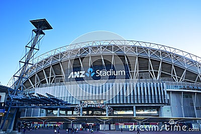 Stadium Australia ANZ Stadium formerly Telstra Stadium is a multi-purpose venue in the Sydney Olympic Park near sunset Editorial Stock Photo