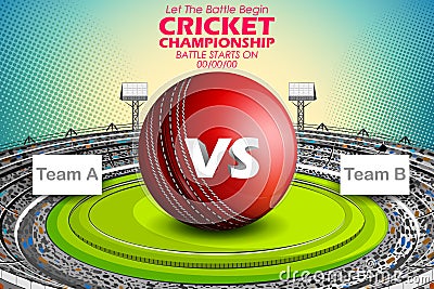 Stadium of Cricket with ball on pitch and VS versus text Vector Illustration