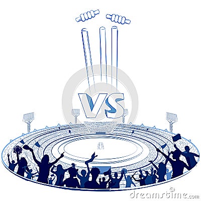 Stadium of Cricket with pitch for champoinship match Vector Illustration