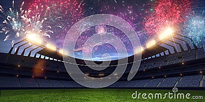 Stadium night without people fireworks 3d render Stock Photo