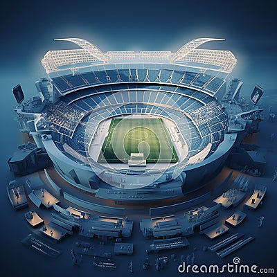 the stadium architectural lines and angles from a unique vantage point, modern design elements and symmetry captured emphasize Stock Photo