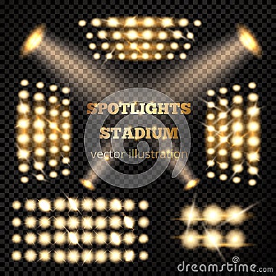 Stadium Spotlights Gold Set Vector Illustration