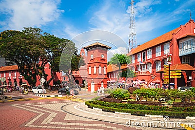 Stadthuys and Melaka Red Clock Tower, aka Tang Beng Swee Clock Tower, Editorial Stock Photo