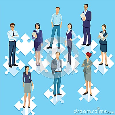 Staff group puzzle connecting Vector Illustration