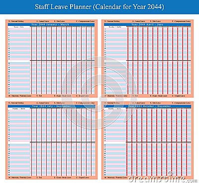 Staff holiday planner 2044 Vector Illustration