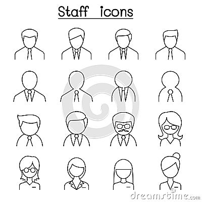 Staff icon set in thin line style Vector Illustration