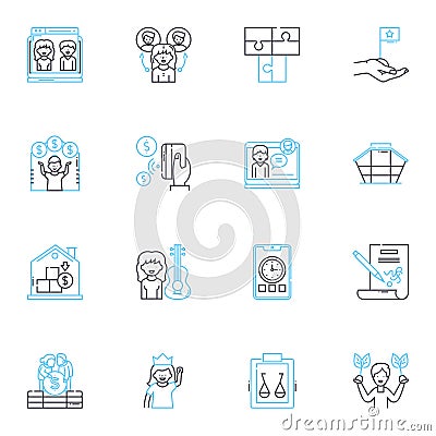 Staff linear icons set. Team, Personnel, Manpower, Employees, Workers, Staffing, Crew line vector and concept signs Vector Illustration