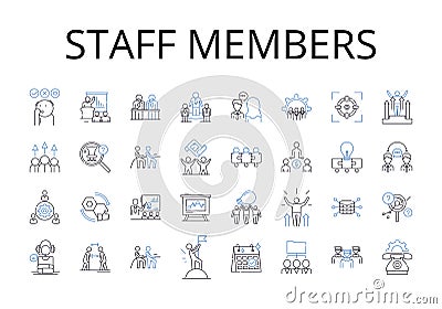 Staff members line icons collection. Faculty staff, Crew team, Band members, Company workers, Office staff, Support Vector Illustration