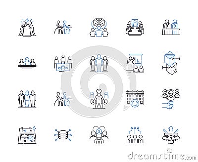 Staff members outline icons collection. Employees, Personnel, Associates, Colleagues, Investigators, Staffers, Workers Vector Illustration