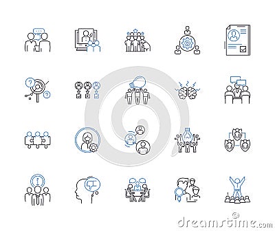 Staff members outline icons collection. Employees, Personnel, Associates, Colleagues, Investigators, Staffers, Workers Vector Illustration