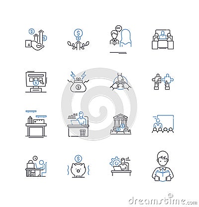 Staff progression line icons collection. Career, Growth, Development, Advancement, Promotion, Training, Mentorship Vector Illustration