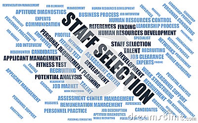 Staff selection - word cloud / wordcloud with terms about recruiting Stock Photo