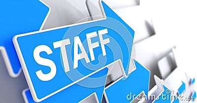 Staff - Text on the Blue Pointer. 3D. Stock Photo