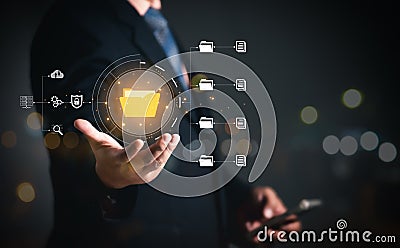 (DMS), online documentation database and process automation to efficiently manage files, Corporate business technology Stock Photo