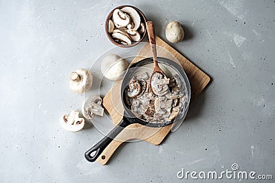 Staffed Mushrooms with fresh dill, cheese and sour cream Stock Photo