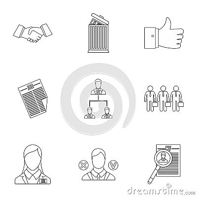 Staffing agency icons set, outline style Vector Illustration