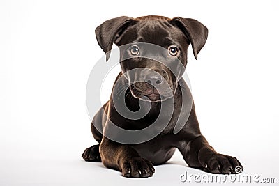 Staffordshire Bull Terrier Dog Sitting On A White Background Stock Photo