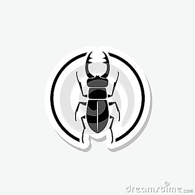 Stag beetle flat sticker icon isolated on gray background Stock Photo