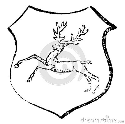 Stag Courant have Running deer, vintage engraving Vector Illustration