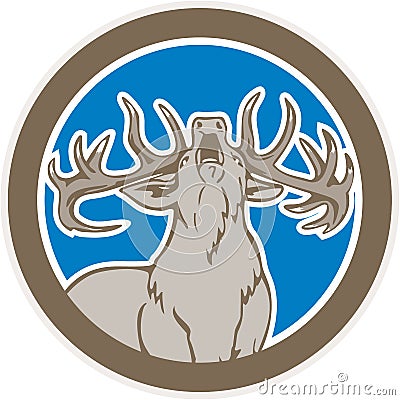 Stag Deer Roaring Circle Retro Vector Illustration