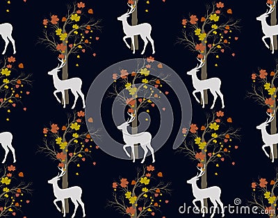 Stag deer and tree.seamless pattern Vector Illustration