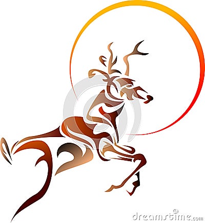 Stag with sun Vector Illustration