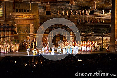 Stage with Aida Scenery in the Arena di Verona, Italy Editorial Stock Photo